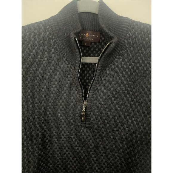 Robert Talbott Sweater Mens Large Gray Tweed 1/4 Zip Vest Sleeveless Merino Wool - Picture 3 of 9